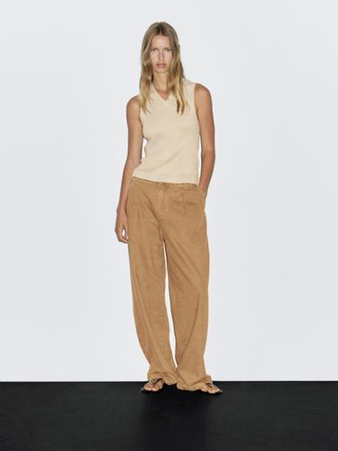 Zara Relaxed fit high-waist trousers - Tan marl