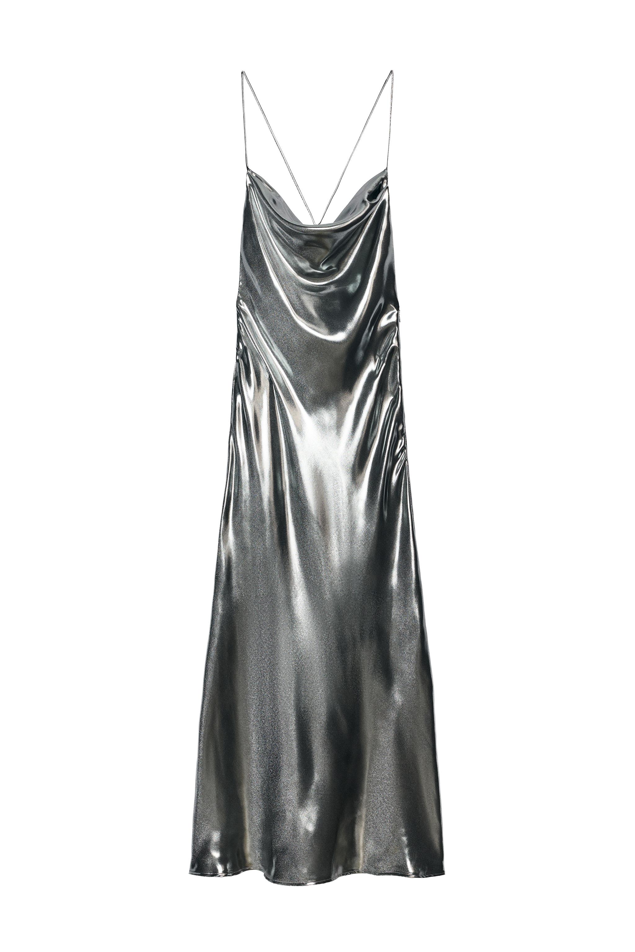VESTIDO TIRANTES DRAPEADO EFECTO METALIZADO
