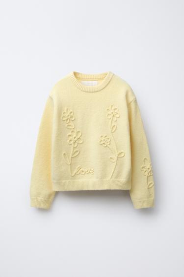 CORDED FLORAL KNIT SWEATER - Yellow by Zara - Image 0
