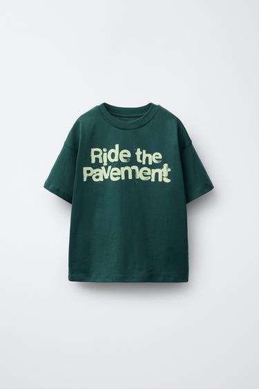 Zara TEXT PRINT T-SHIRT - Green
