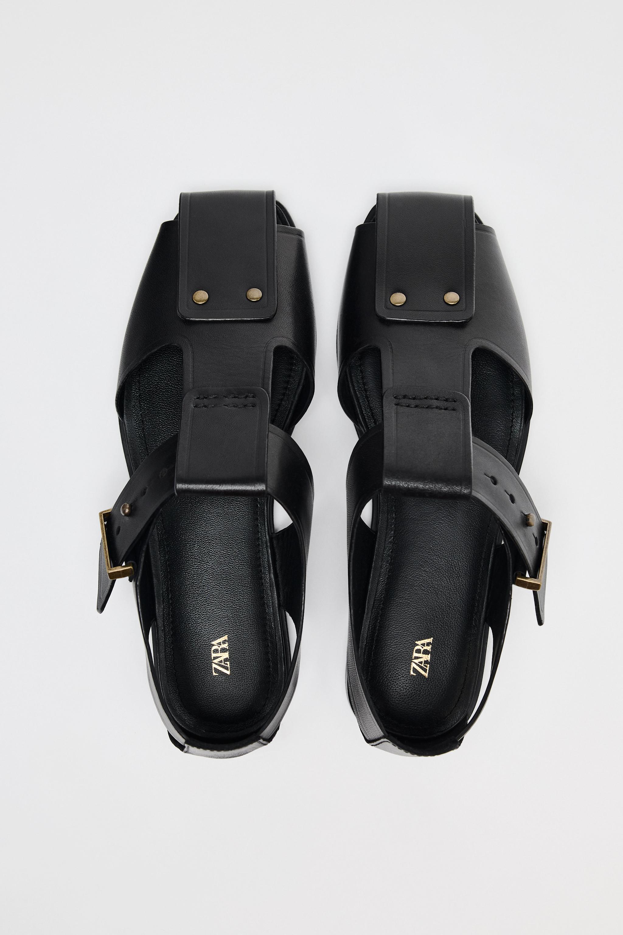 【ZARA】スタッズ付きレザーケージサンダル 1517/510/800 スタッズ付きレザーケージサンダル - ブラック | ZARA Japan / 日本