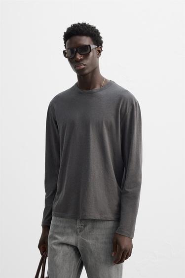 COTTON - HEMP T-SHIRT - Anthracite grey by Zara
