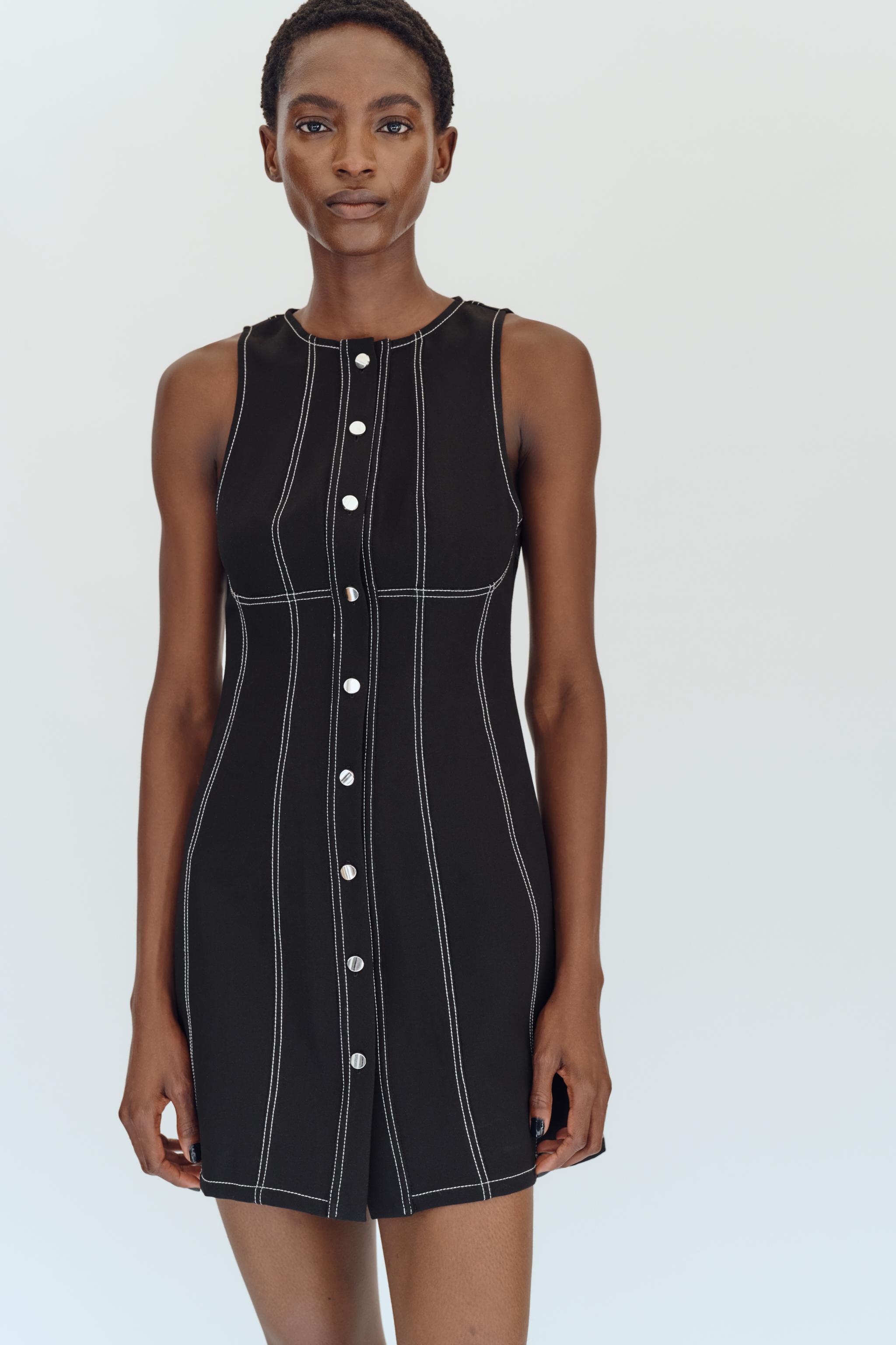 Zara KONTRAST DİKİŞLİ KISA ELBİSE görsel 4