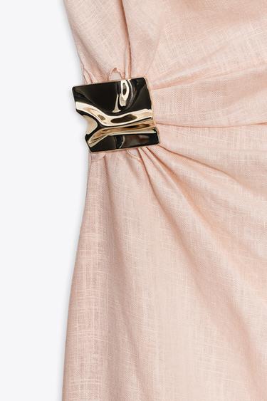 ASYMMETRIC MIDI DRESS WITH LINEN BLEND APPLIQUÉ - Peach by Zara - Image 9