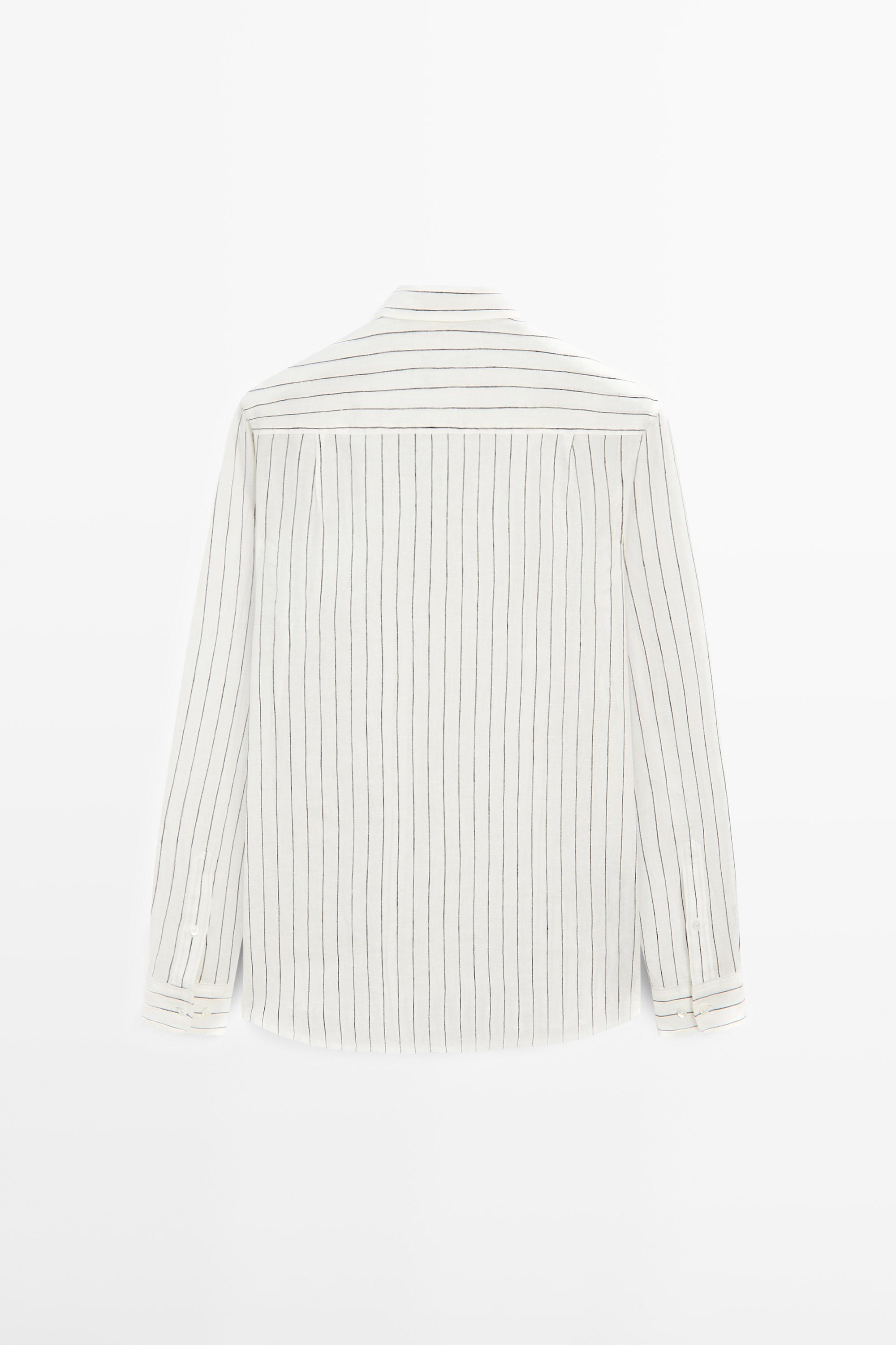 Chemise à rayures en pur lin coupe slim