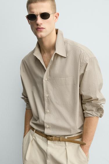 EMBROIDERED CHECK SHIRT - Ecru by Zara - Image 4