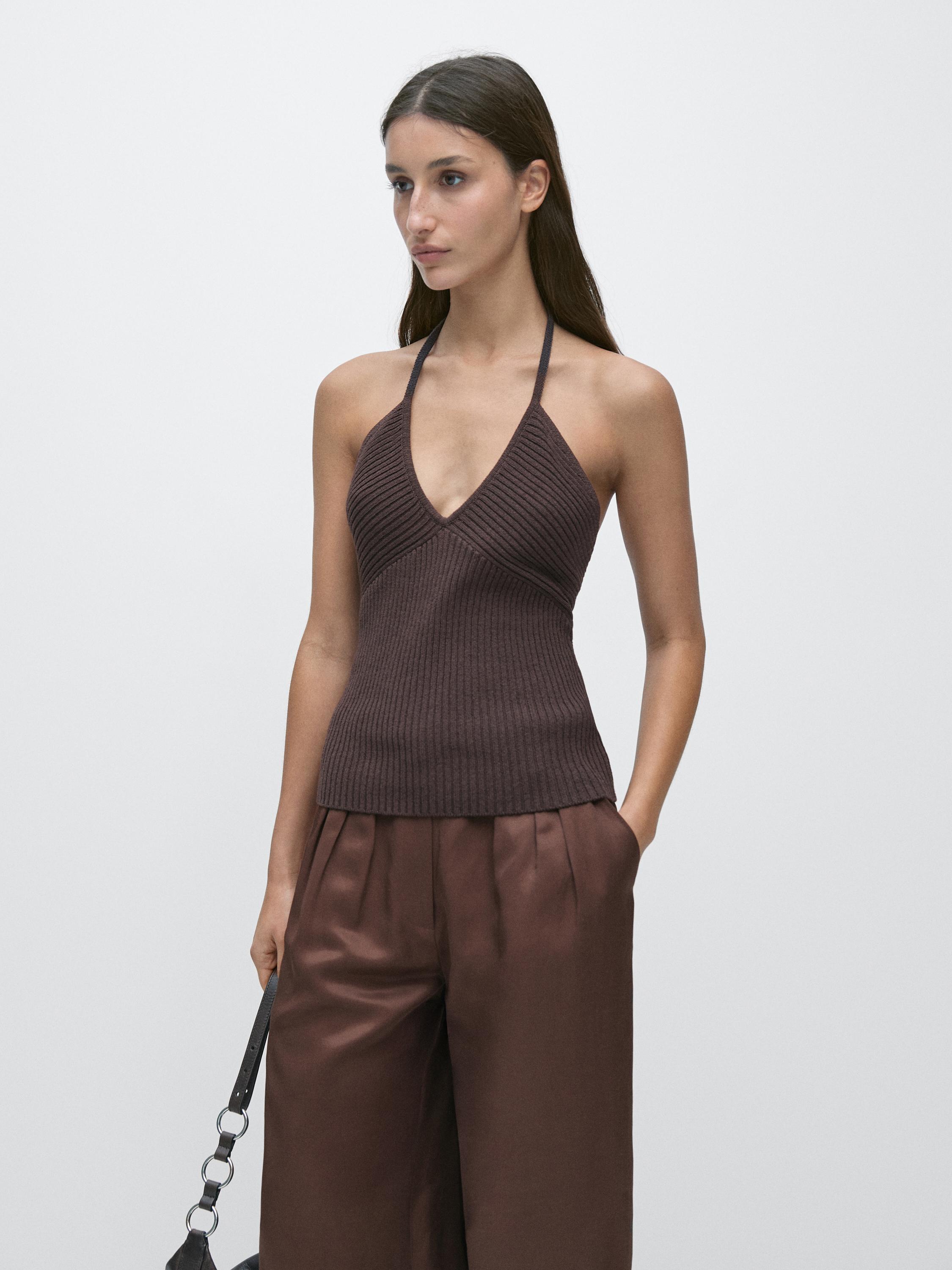 Knit top with low-cut back — Eggplant