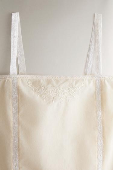 CHEMISE DE NUIT COTON BRODERIE DENTELLE - Jaune de Zara - Image 1