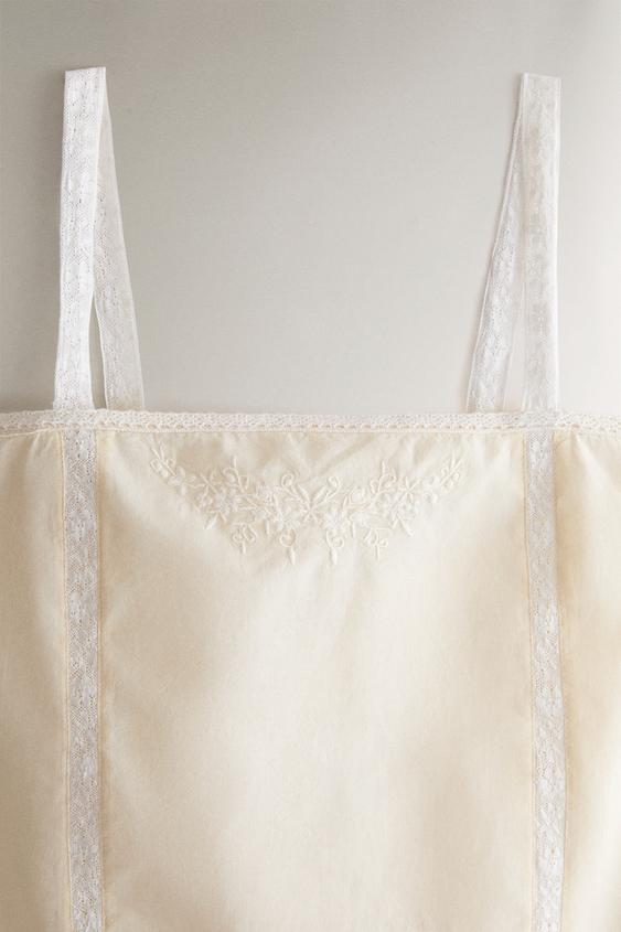 CHEMISE DE NUIT COTON BRODERIE DENTELLE - Jaune de Zara - Image 1