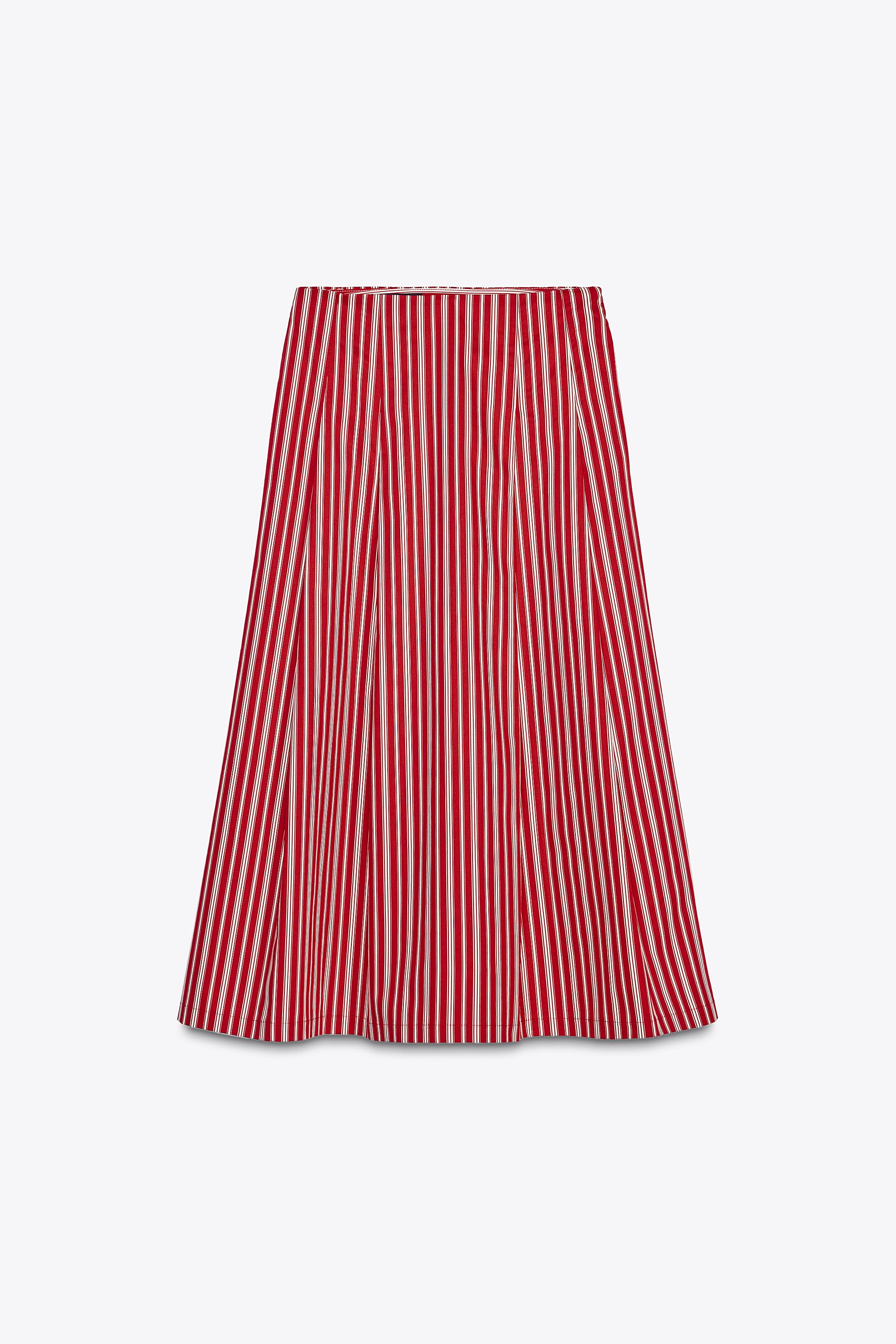 ストライプ柄ミディ丈スカート - レッド/ホワイト | ZARA Japan
