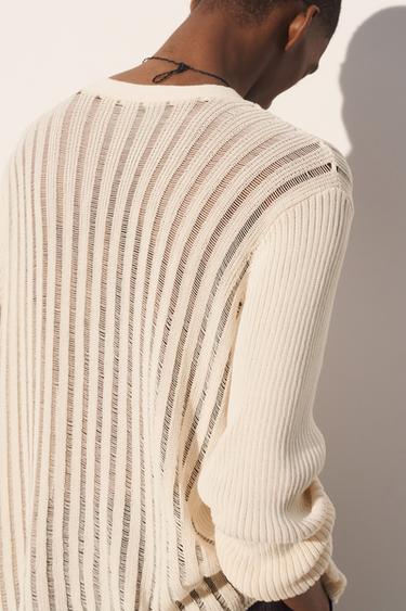 OPENWORK TEXTURED CARDIGAN - Light beige by Zara - Image 3