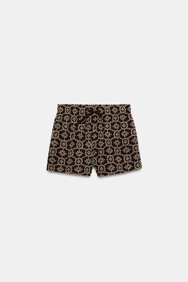 EMBROIDERED DIE-CUT BERMUDA SHORTS - Brown / Ecru by Zara - Image 0