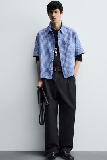 BOXY FIT CHECK SHIRT - Blue by Zara - Image 4