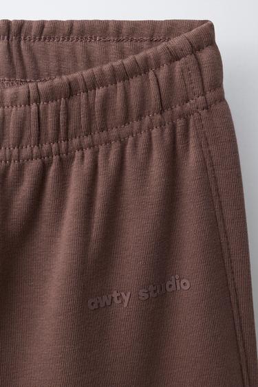 RAISED SLOGAN WIDE-LEG SWEATPANTS - Chocolate by Zara - Image 3