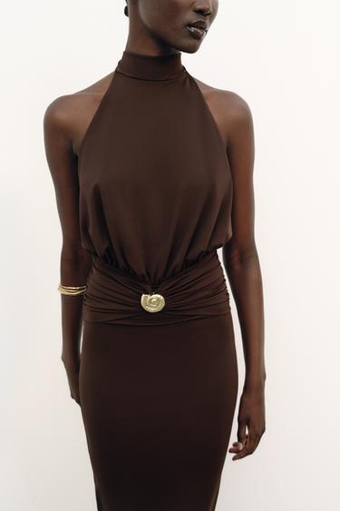 Zara DRAPIRANA HALJINA SA AMERIČKIM IZREZOM – Smeđa