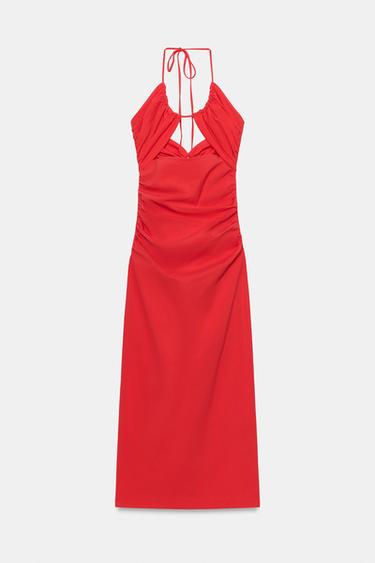 DRAPED TUBE MIDI DRESS WITH CUT-OUT DETAIL - Red by Zara - Image 8