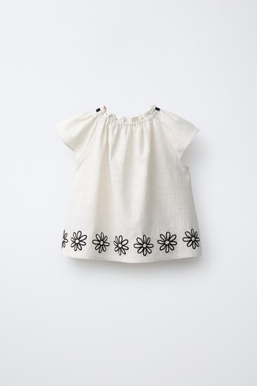 EMBROIDERED FLORAL BLOUSE - Light beige by Zara - Image 1