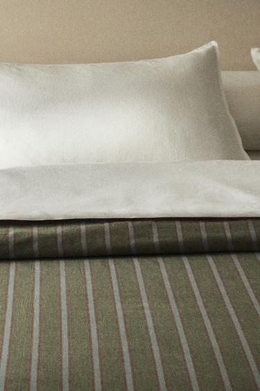 STRIPED PERCALE DUVET COVER (300 THREAD COUNT) - Green by Zara