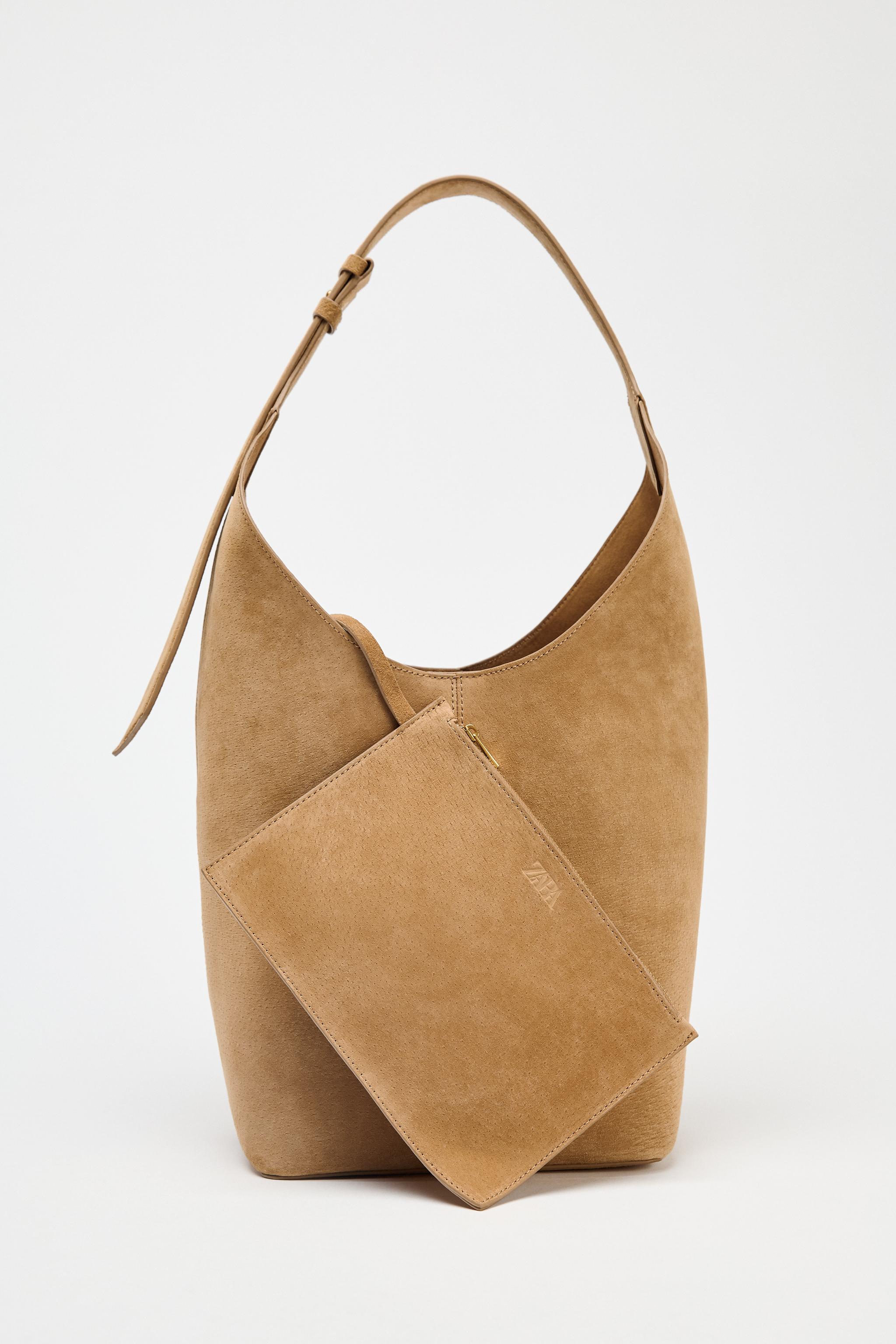 ★ZARA★ハンドルディテール入り*マキシレザーバケットバッグ ハンドルディテール入りマキシレザーバケットバッグ - サンド