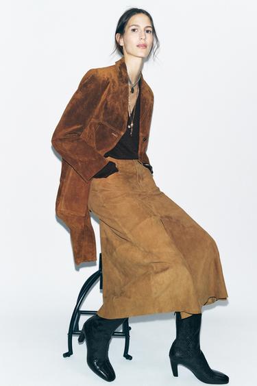 100% SUEDE LEATHER COAT ZW COLLECTION LIMITED EDITION - Tobacco by Zara - Image 1