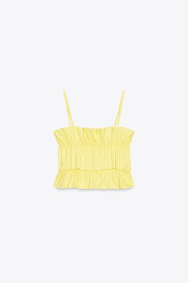 POPLIN CROP TOP - Yellow by Zara - Image 6