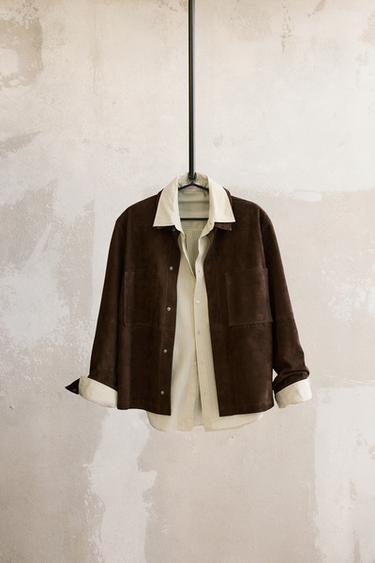 SUEDE LEATHER OVERSHIRT WITH POCKETS - Brown by Zara