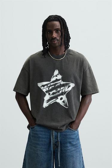 WASHED PRINT T-SHIRT - Dark anthracite by Zara