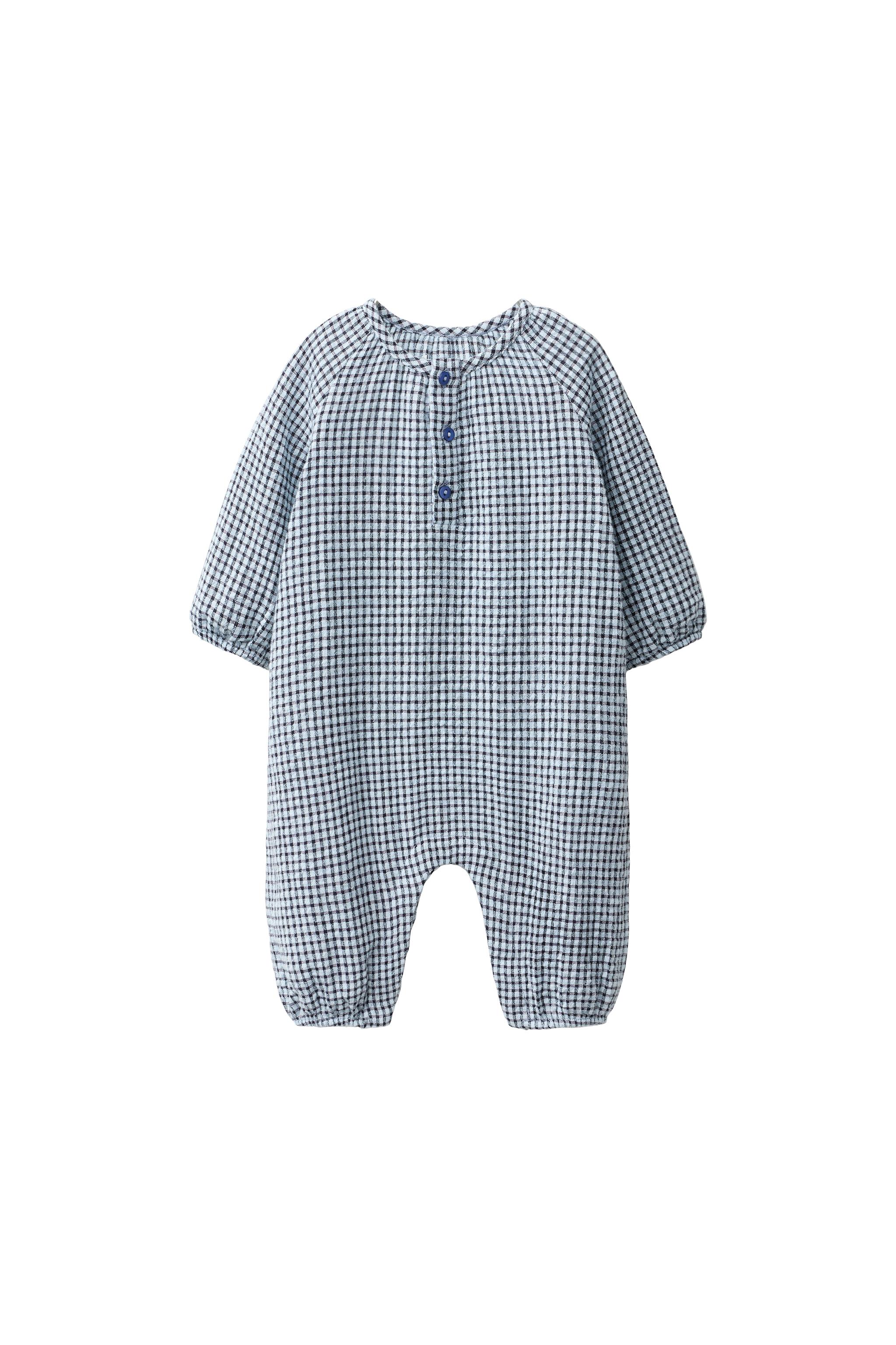 チェック テクスチャー ロングジャンプスーツ - ブルー | ZARA Japan