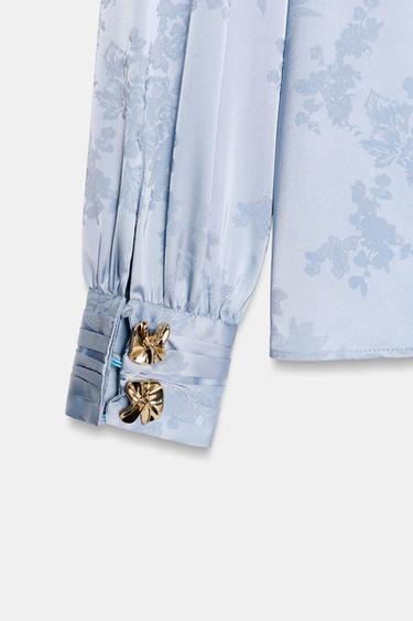 CHEMISE SATINÉE JACQUARD AVEC NŒUD - Bleu clair de Zara - Image 8