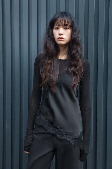 ZW COLLECTION レーストリムキャミソールトップスブラックZaraのZW COLLECTION レーストリムキャミソールトップス - ブラック 