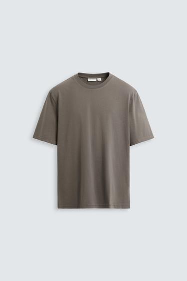 Zara SLIM FIT MEDIUM WEIGHT T-SHIRT - Earth