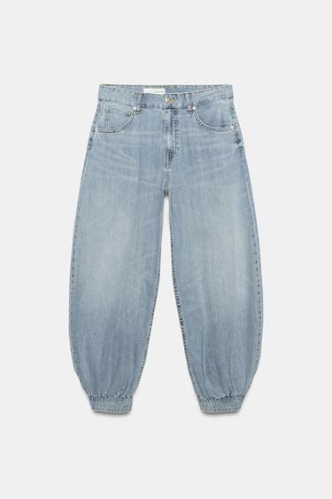 JEANS TRF BALLOON SHTRAT I MESËM - E kaltër e hapur nga Zara