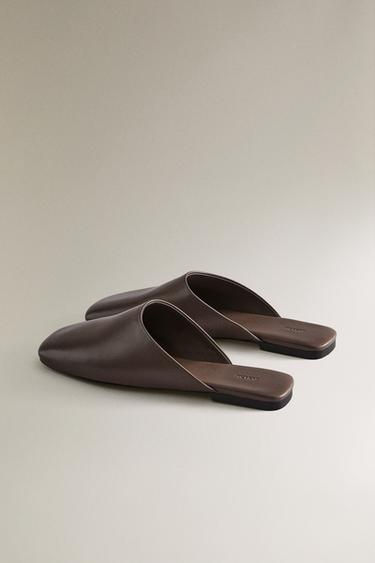 MULES CUIR BOUT CARRÉ - Marron de Zara - Image 3