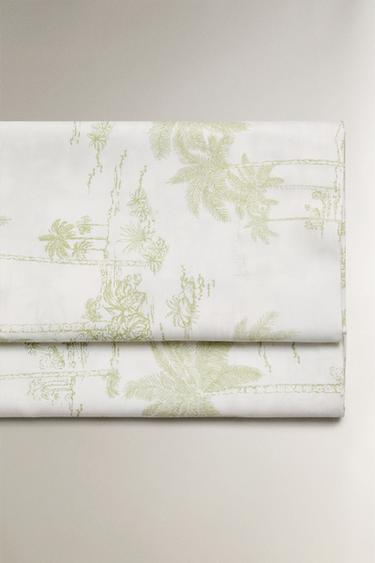 TOILE DE JOUY PALM TREE SATEEN FLAT SHEET - Green by Zara