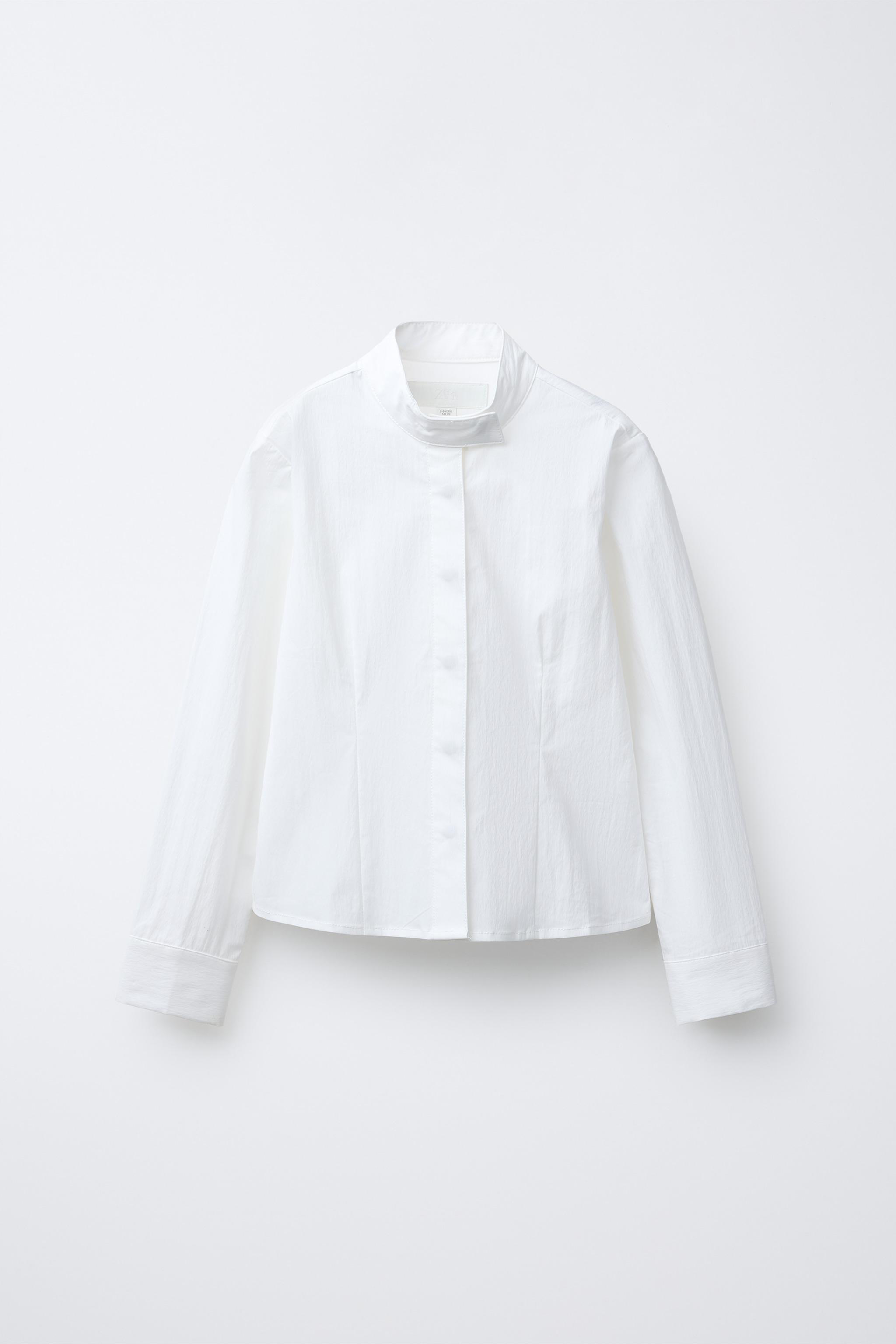 Chemise unie col Claudine blanche fille Okaïdi & Obaïbi