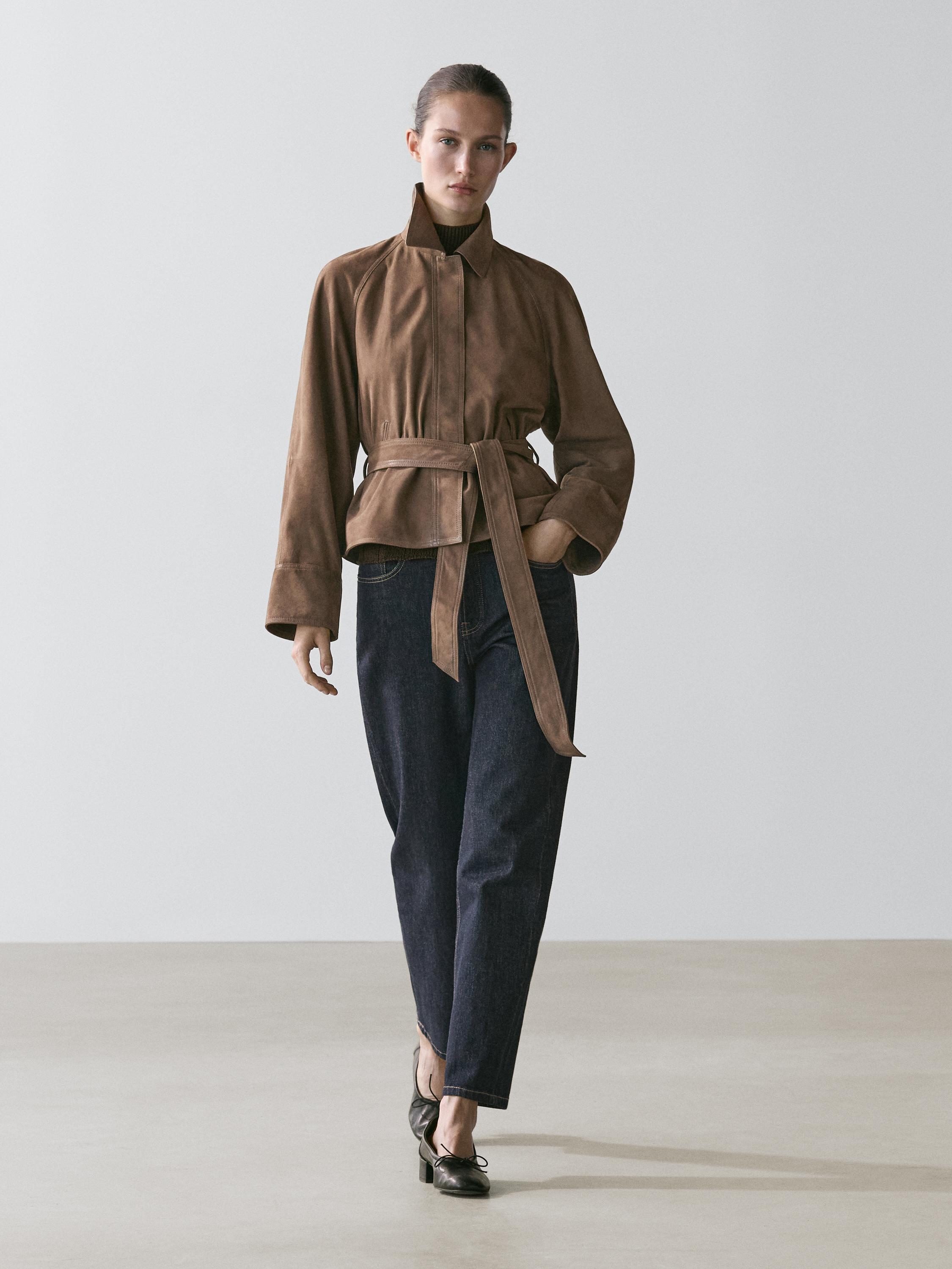 Veste ceinture en cuir effet daim