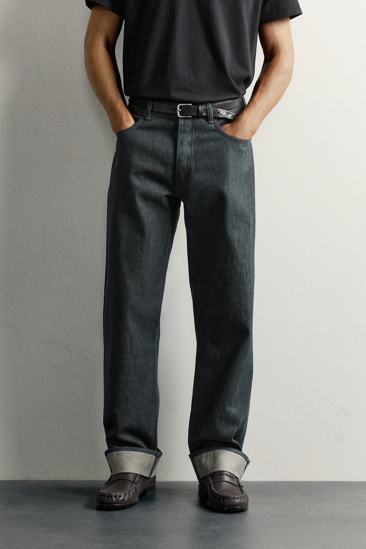SELVEDGE CUFFED STRAIGHT-FIT JEANS — Blue / Gray