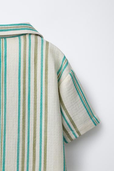 CHEMISE À RAYURES TEXTURÉE - Écru / Bleu de Zara - Image 3