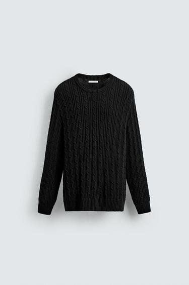 TEXTURED CABLE-KNIT SWEATER - Black by Zara