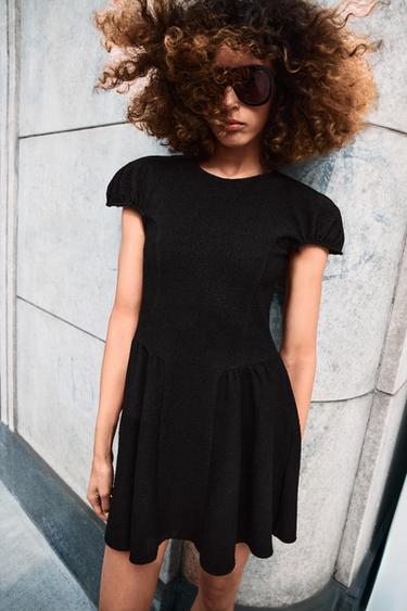 BOUCLÉ PUFF SLEEVE DRESS - Black by Zara