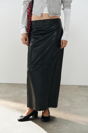 jupe longue matière synthétique - Noir de Zara