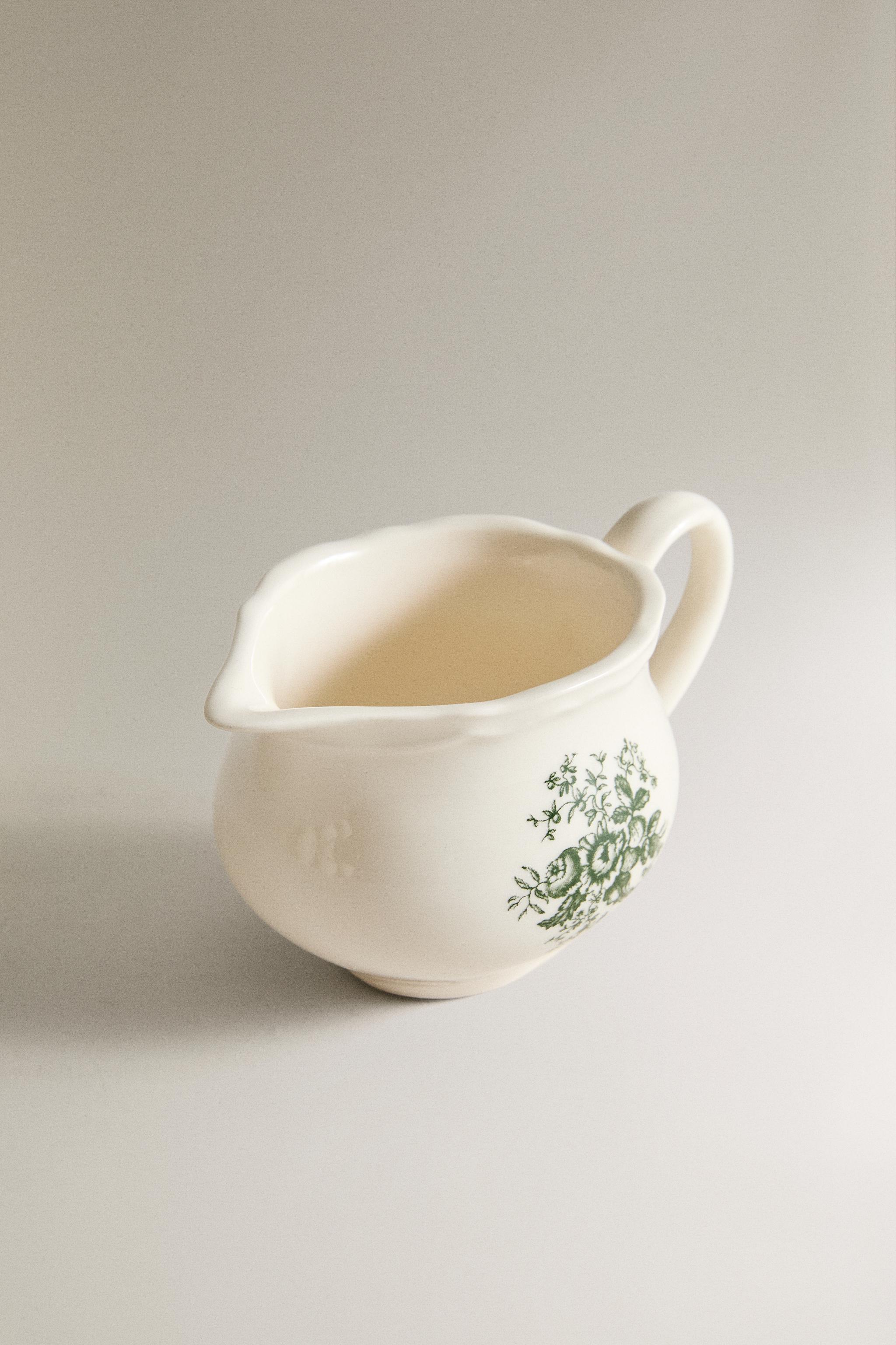 FLORAL EARTHENWARE CREAM PITCHER — Dark olive