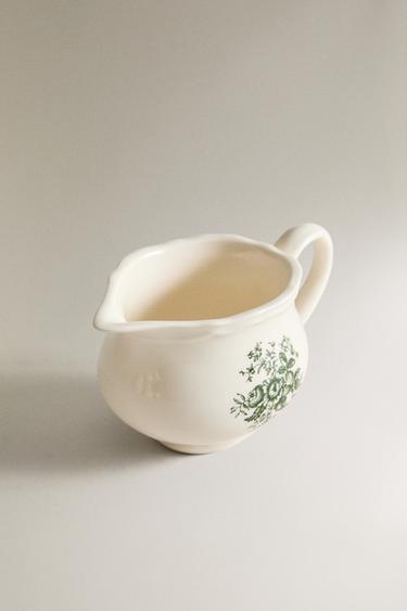 FLORAL EARTHENWARE CREAM PITCHER — Dark olive 2
