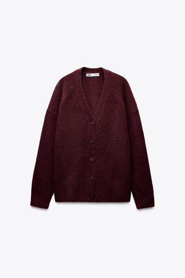 Zara SMOOTH KNIT SOFT CARDIGAN - Burgundy