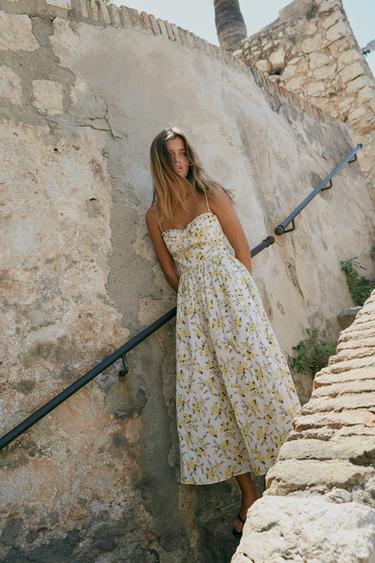 FLORAL PRINT POPLIN MIDI DRESS - Ecru/Yellow by Zara - Image 3