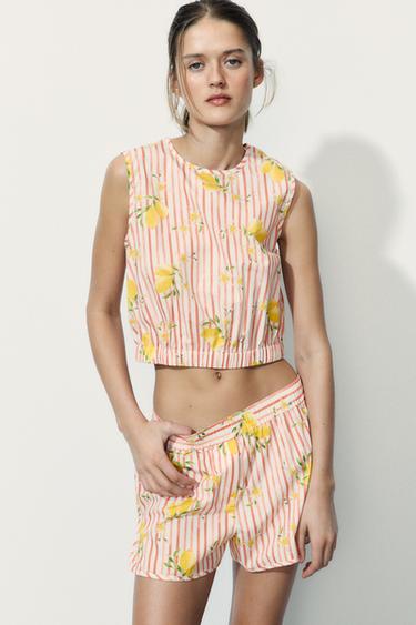 Zara STRIPED PRINT TOP - Multicolored