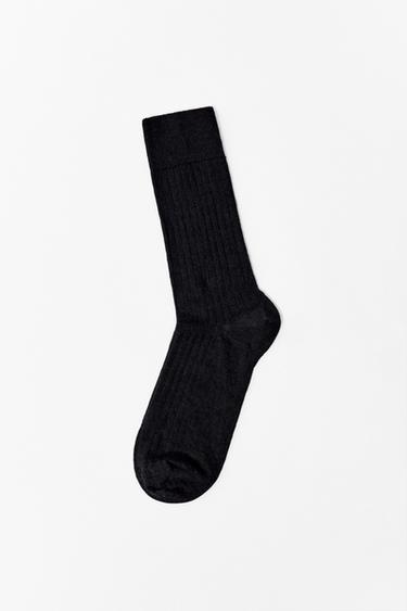 Zara WOOL BLEND RIB SOCKS - Black