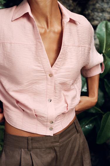 УКОРОЧЕННАЯ РУБАШКА ИЗ СМЕСОВОГО ЛЬНА — ТЕЛЕСНО-РОЗОВЫЙ от Zara