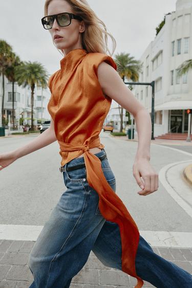 SATIN TOP WITH BOW - Burnt orange by Zara - Image 3