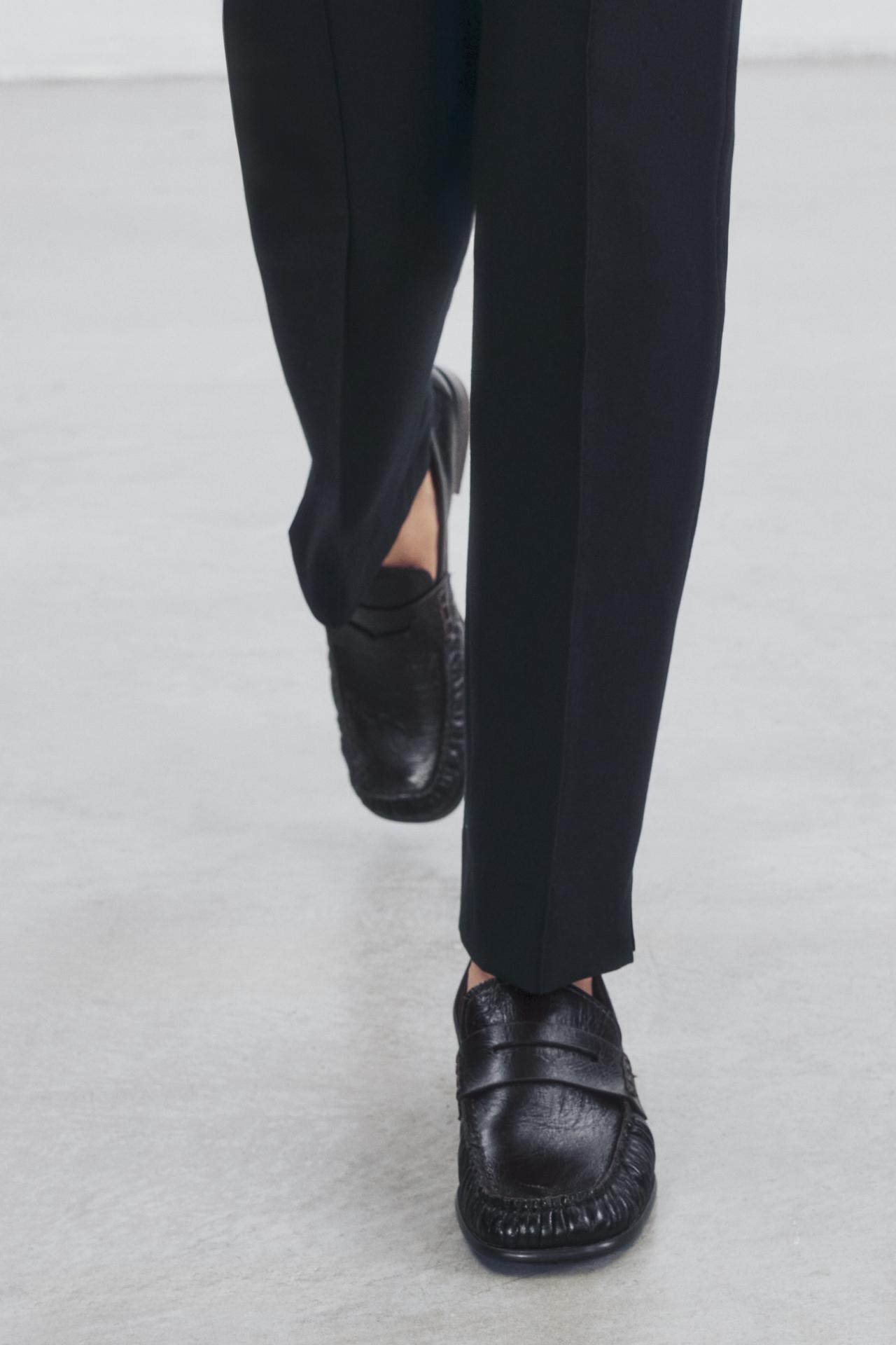 LEATHER SQUARE-TOE LOAFERS — Chocolate Brown